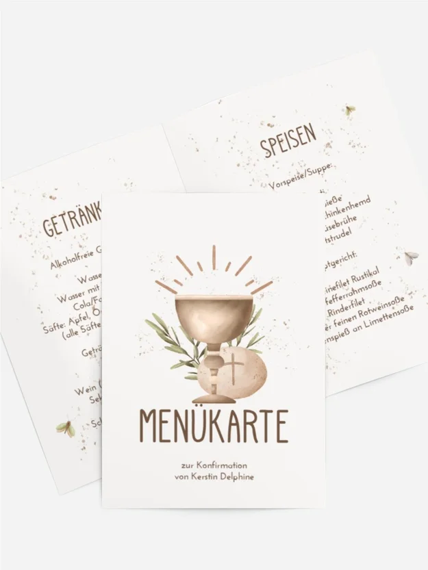 Menükarte Konfirmation Heilige Strahlen