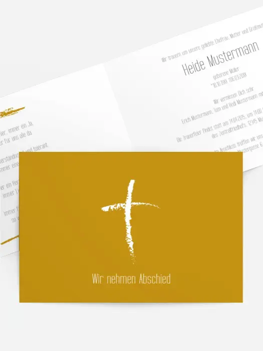Trauerkarte Kreidekreuz quer