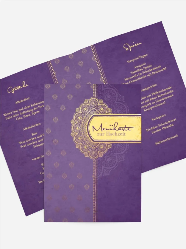 Menükarte zur Hochzeit Mumbai