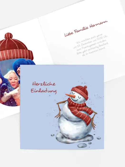 Fotoeinladung Weihnachten Fröhlicher Schneemann