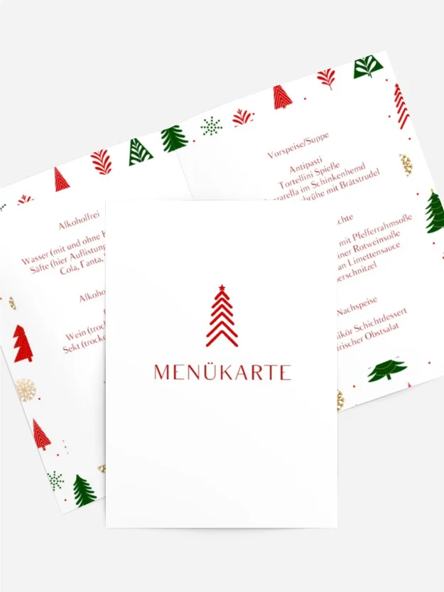 Menükarte Weihnachten Bunte Weihnachtsbäum
