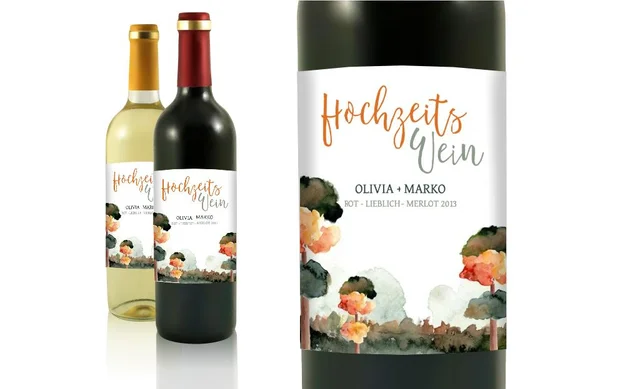 Hochzeit Flaschenetiketten Blumenflecken