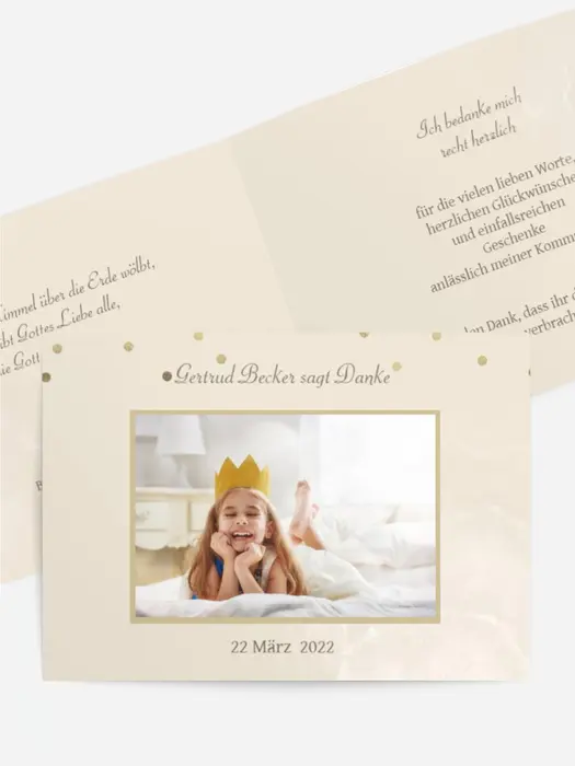 Dankeskarte Kommunion Goldene Elemente