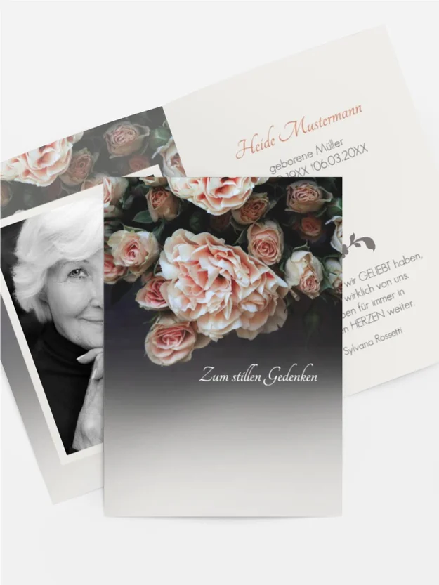 Sterbebildkarte Trauer Rosen