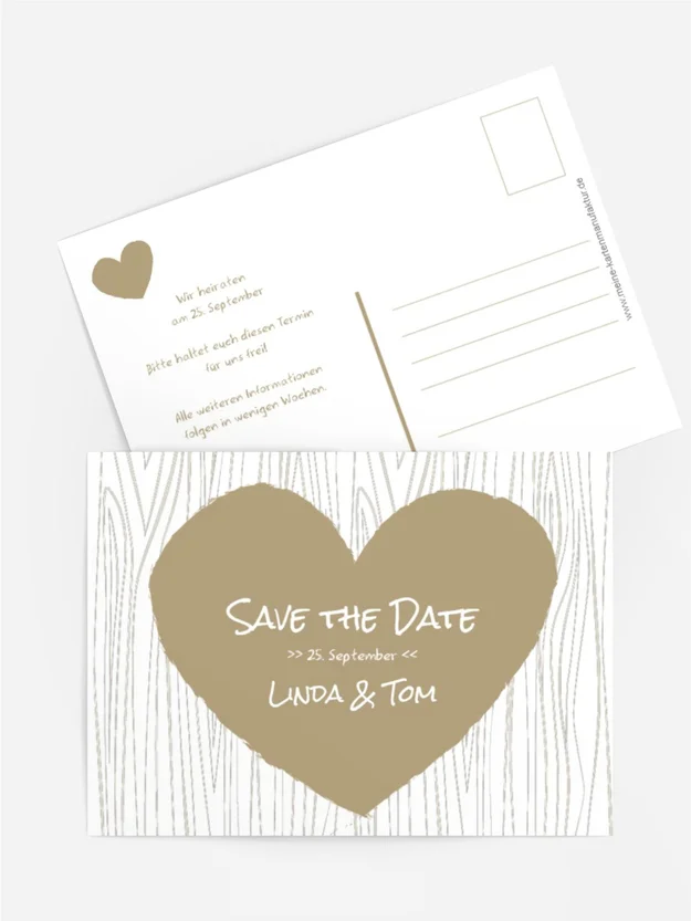 Hochzeits Save the Date heart bark