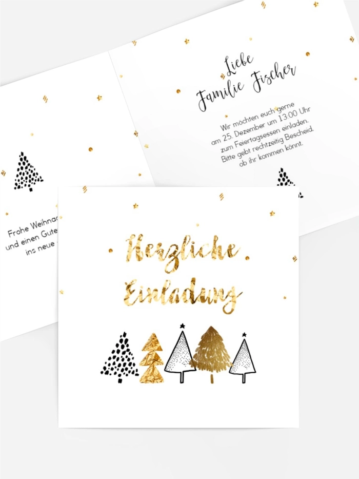 Einladung Weihnachten Goldene Weihnachtsbäume