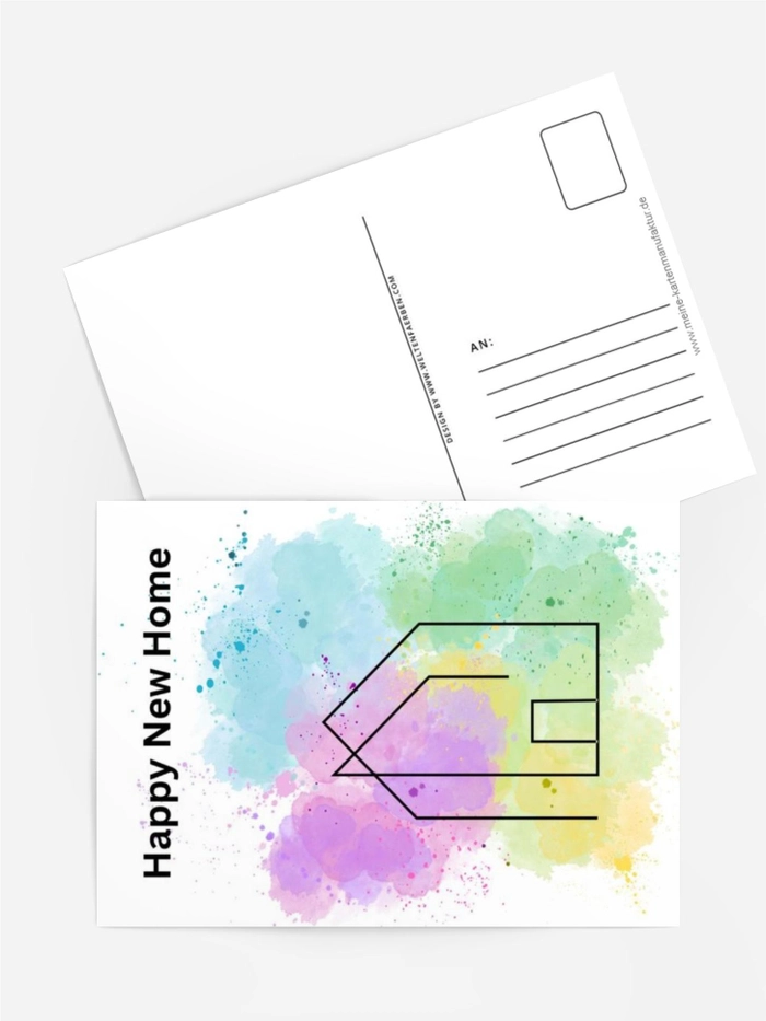 Einzugskarte „Happy New Home“ – Bunte Aquarellfarben Einzugskarte „Happy New Home“ – Bunte Aquarellfarben