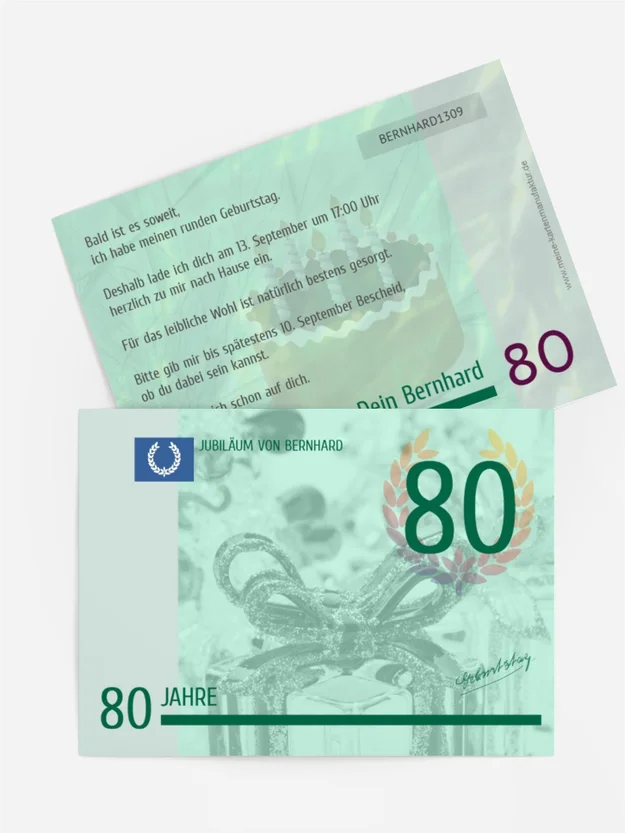 Einladungskarte zum Geburtstag Geldschein 80
