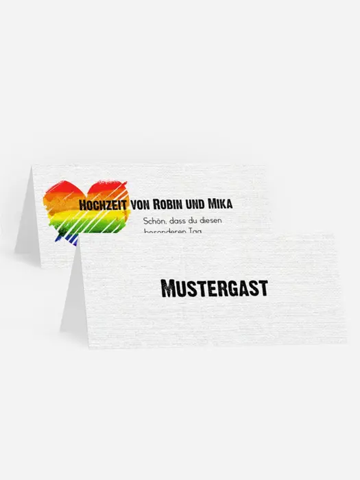 Tischkarte zur Hochzeit Regenbogenliebe