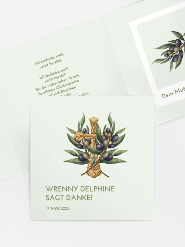 Dankeskarte Konfirmation Olivenzweige