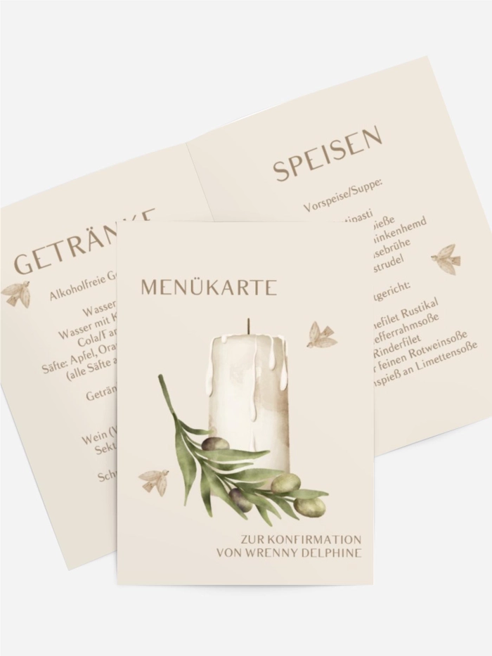 Menükarte Konfirmation Heilige Kerzen Menükarte Konfirmation Heilige Kerzen