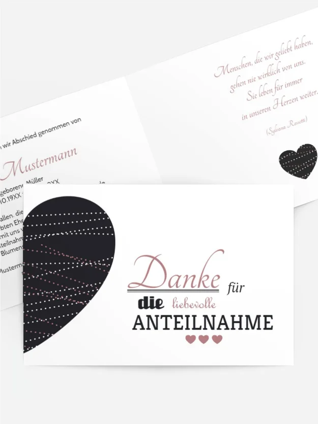 Trauerdanksagung Herz quer