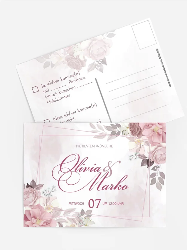 Antwortkarte Rosa Umarmungen