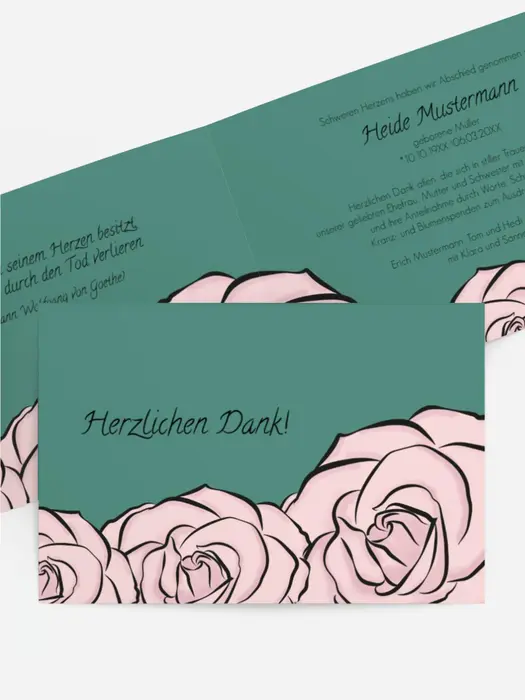 Trauerdanksagung Rosen quer