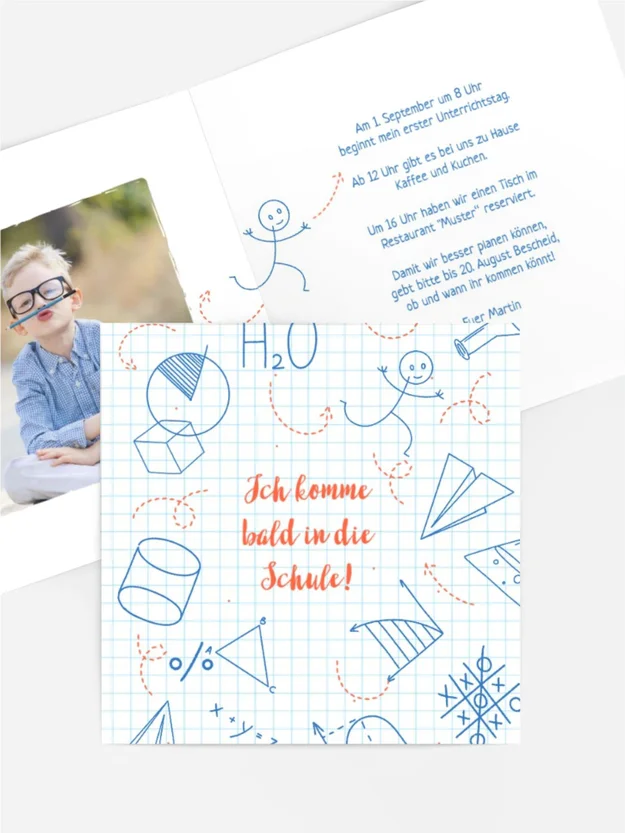 Einladungskarte Einschulung Kariert