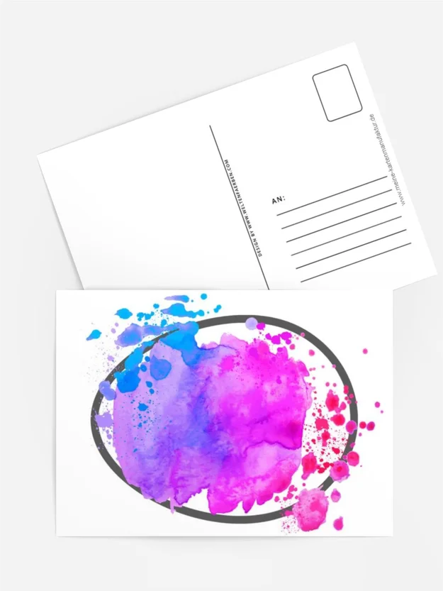Aquarellkarte „buntes Ei“ – Pink trifft Blau