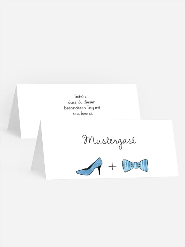 Tischkarte zur Hochzeit High Heel und Fliege