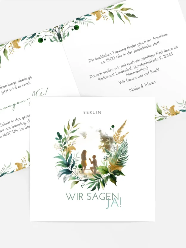 Hochzeitseinladung Vorschlag in Blättern