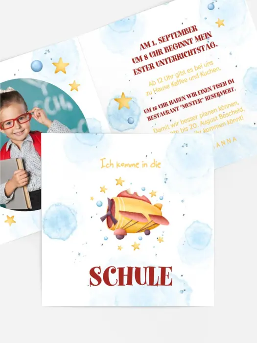 Einladungskarte Einschulung Schulflugzeug Einladungskarte Einschulung Schulflugzeug
