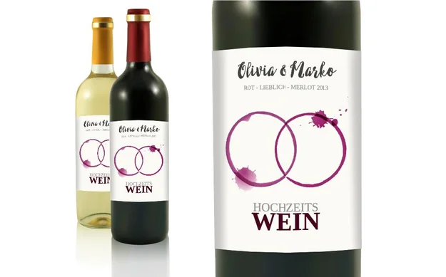 Hochzeit Flaschenetiketten Zwei Kreise