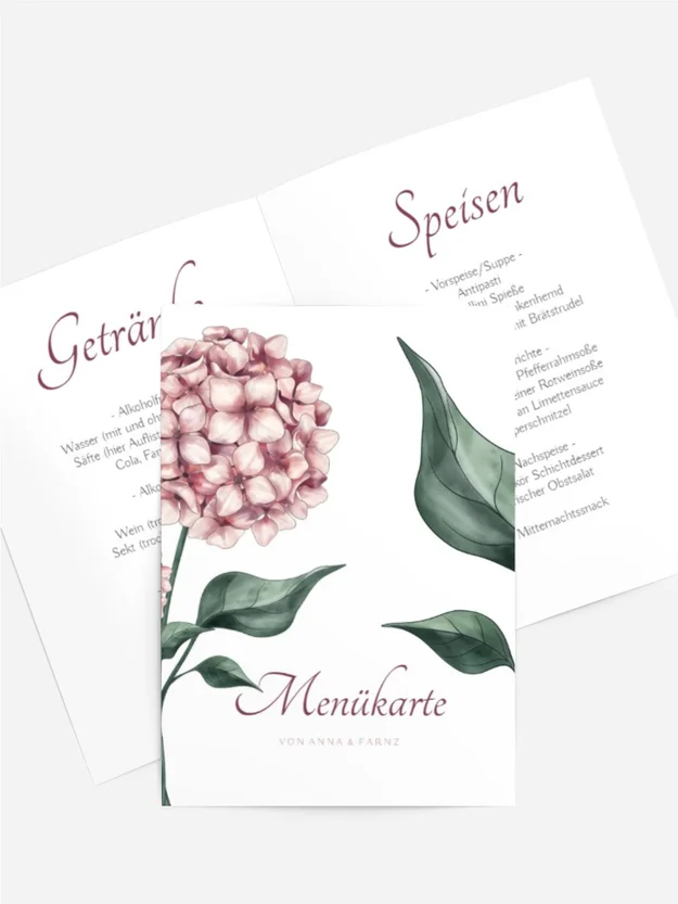Menükarte Hochzeit Hortensie