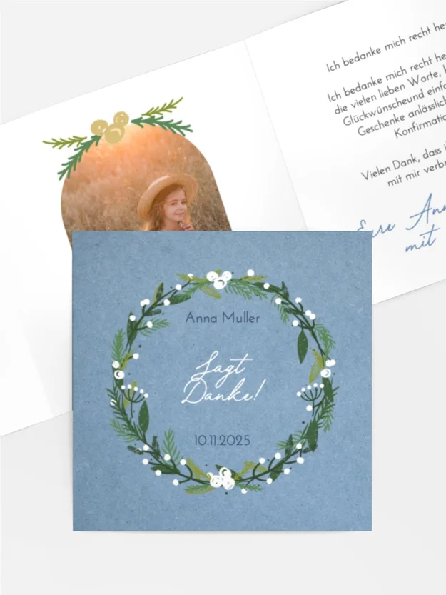 Dankeskarte Konfirmation Blätter der Heiligkeit