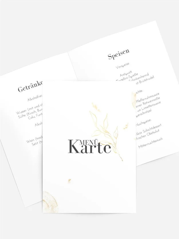 Menükarte Taufe Goldene Blumen