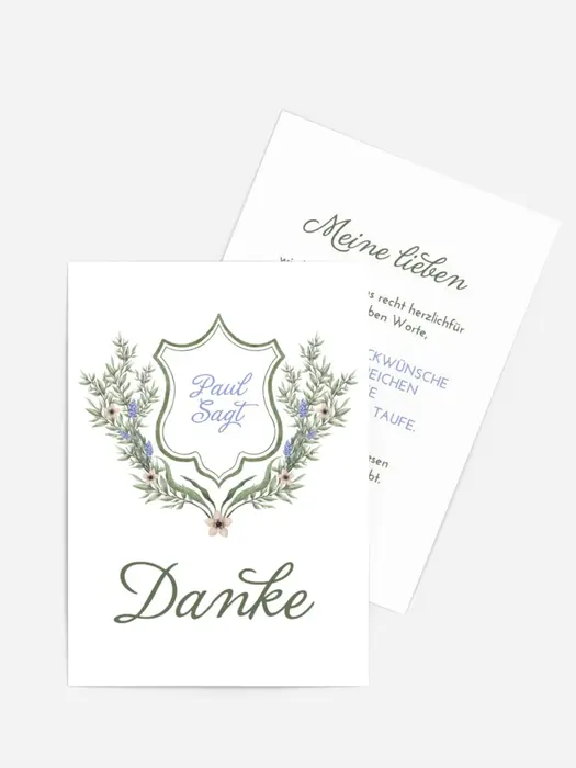 Dankeskarte Taufe Lavendelkranz