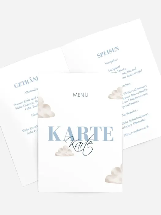 Menükarte Taufe Wolkenkarte