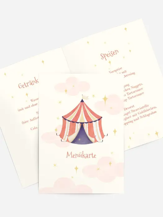Menükarte Geburtstag Zirkuszelt