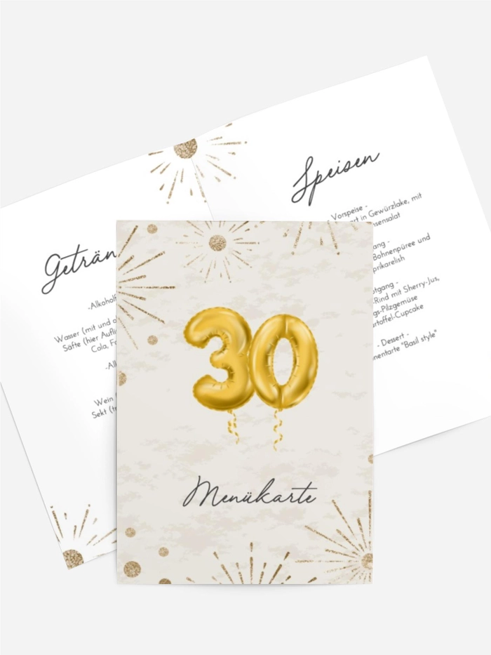 Menükarte Geburtstag Goldene Kugeln