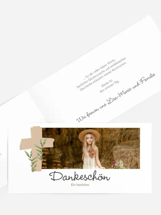 Dankeskarte Kommunion  Transparentes Kreuz