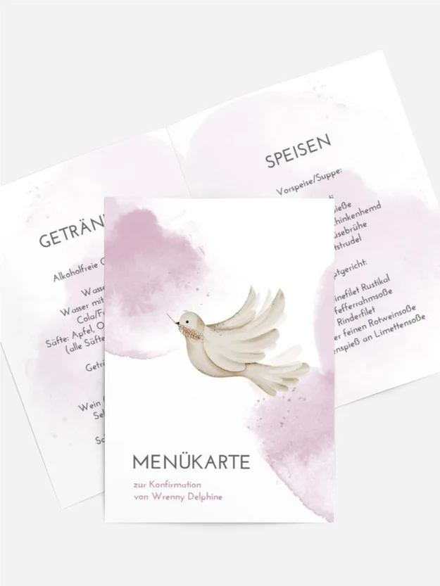 Menükarte Konfirmation Weiße Tauben