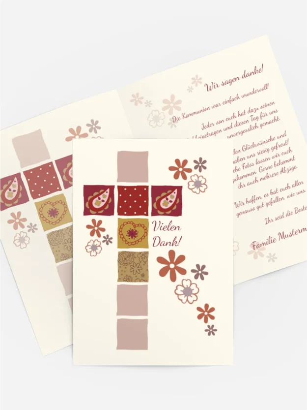 Dankeskarte Kommunion Florales Kreuz
