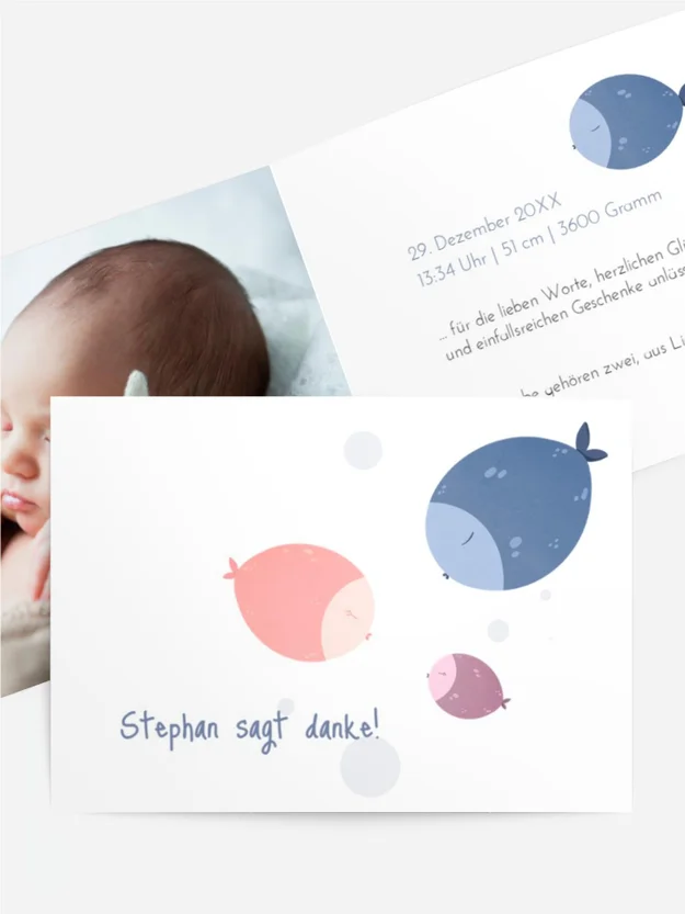 Dankeskarte Geburt - Fischlein