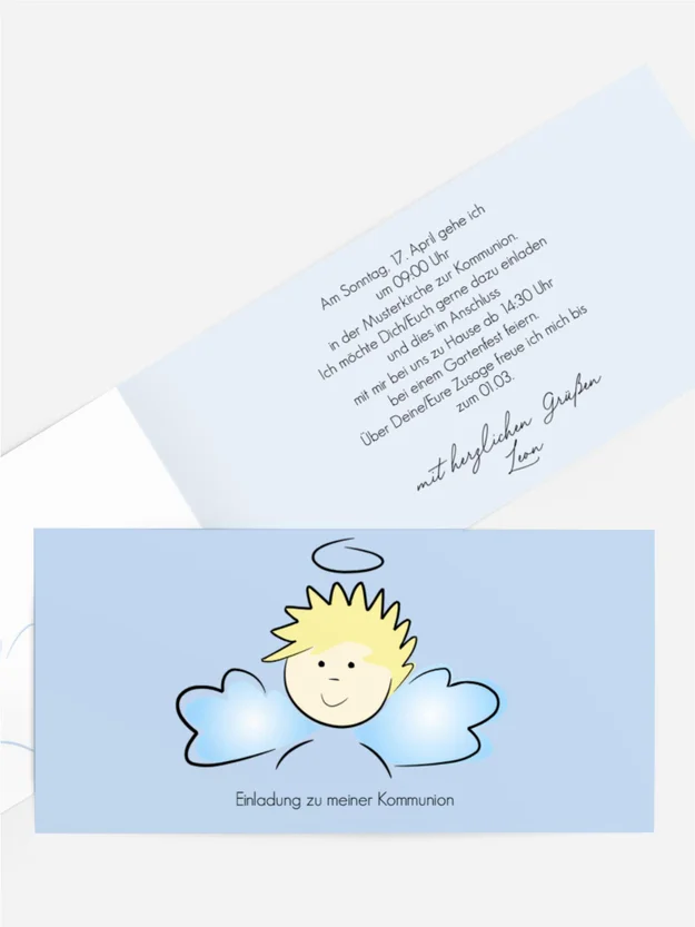 Einladungskarte Kommunion Engelchen Jungs