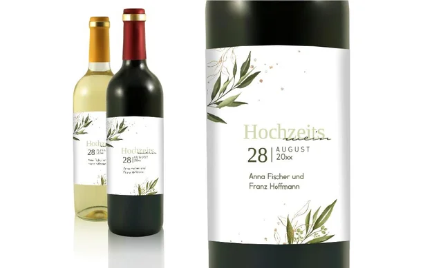 Hochzeit Flaschenetiketten Edelblatt