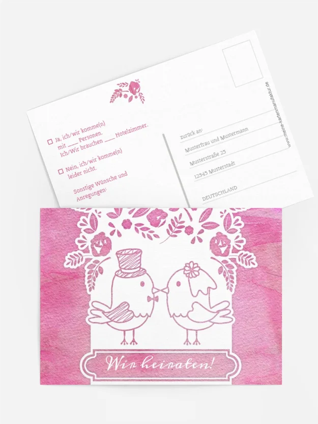 Antwortkarte zur Hochzeit Vogelpaar