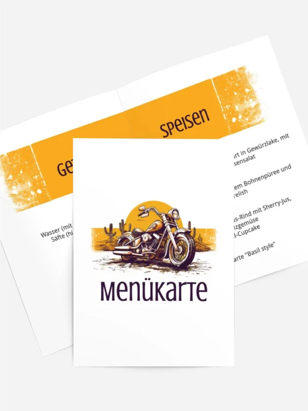 Menükarte Geburtstag Moto-Reise