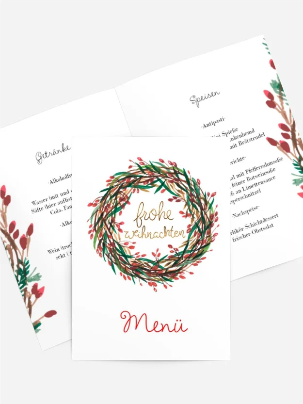 Weihnachtsmenükarte Weihnachtskranz