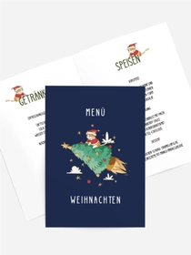 Menükarte Weihnachten Baumrakete