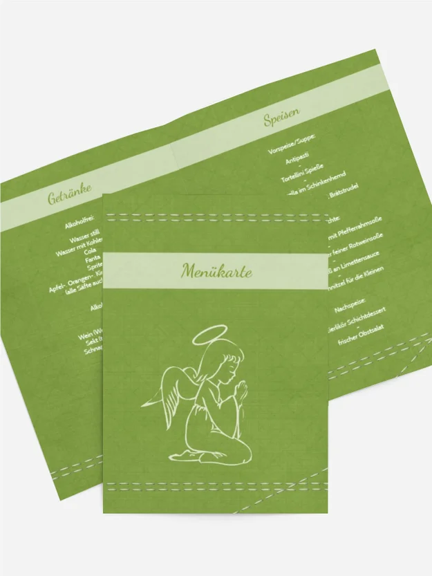 Menükarte zur Taufe Engel