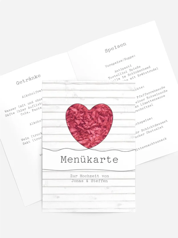Menükarte zur Hochzeit Mr+Mr