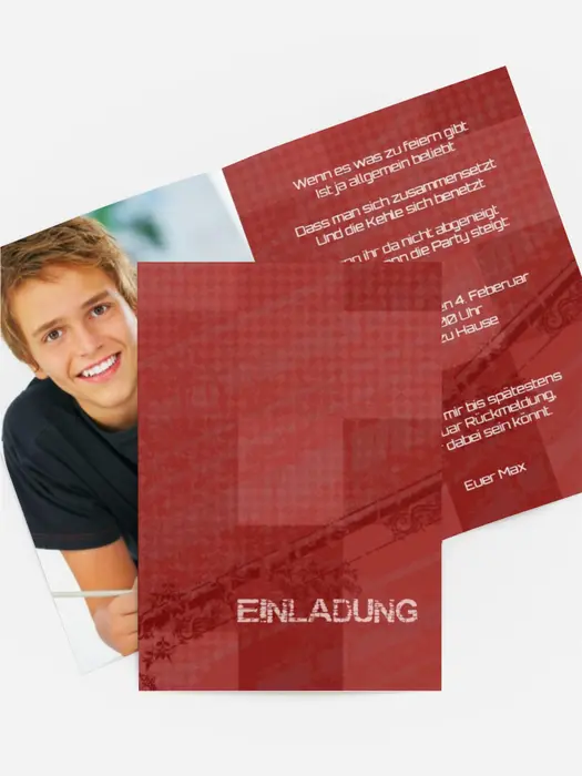 Einladungskarte für Jugendliche farbige Würfel Foto