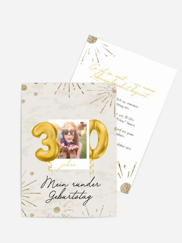 Geburtstagseinladung Goldene Kugeln