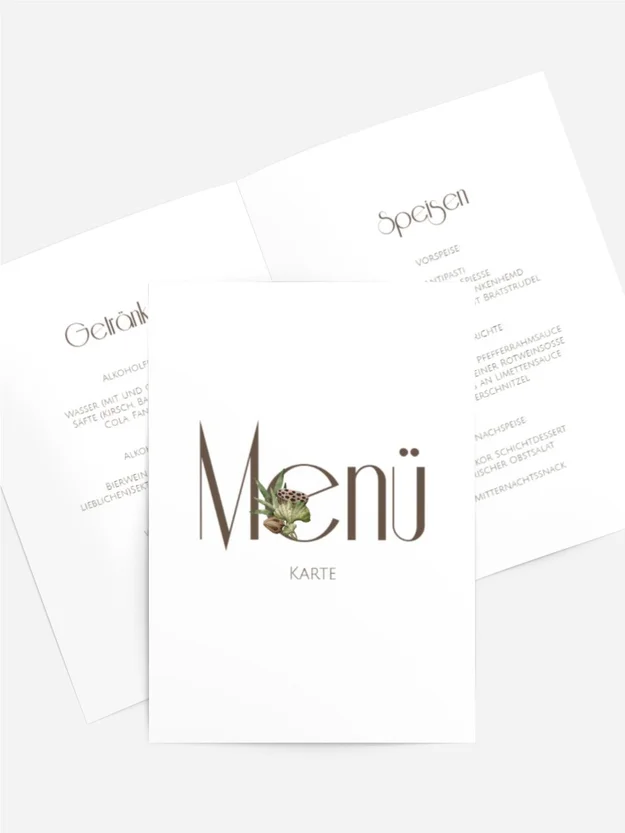 Menükarte Taufe Blattbuchstaben