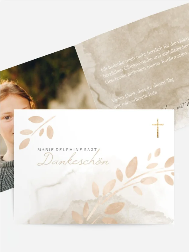Dankeskarte Konfirmation Goldene Zweige
