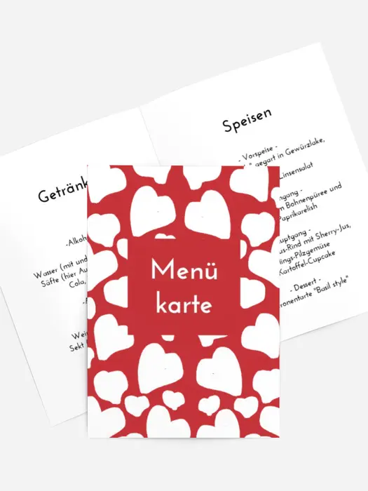 Menükarte Geburtstag  Herzen Hintergrund