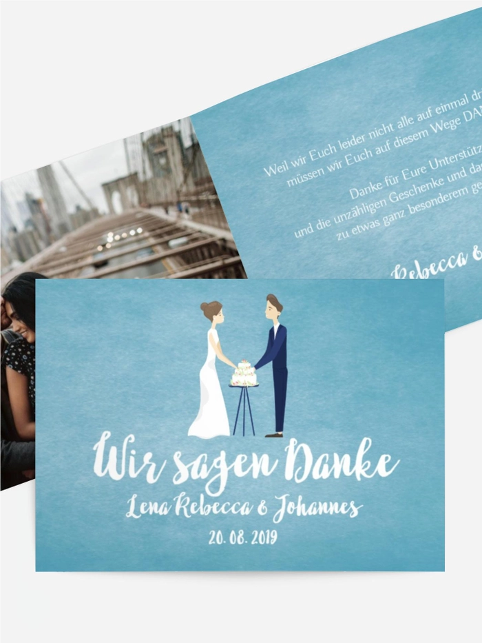 Dankeskarte Hochzeit "In die glückliche Zukunft" Dankeskarte Hochzeit "In die glückliche Zukunft"