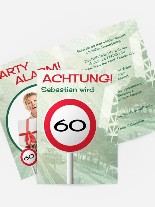 Geburtstagseinladungskarte Begrenzungsschild 60 Foto